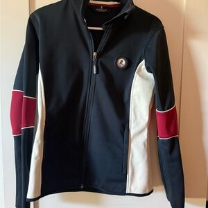 Women's Navy Riding Jacket with Red and White Accents